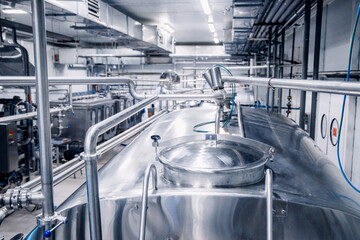 Dairy production, steel tankers milk storage. Pipes and communications for transportation around plant