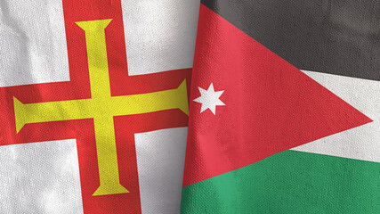 Jordan and Guernsey two flags textile cloth 3D rendering