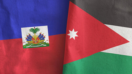 Jordan and Haiti two flags textile cloth 3D rendering