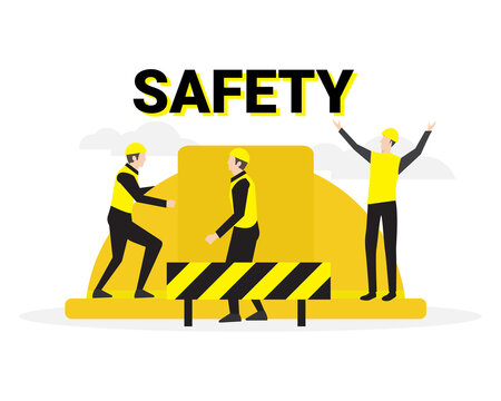 Safety concept illustration design with helmet and worker character. vector