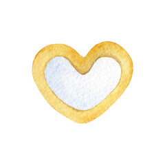 Watercolor heart isolated on a white background. Sweet glazed gingerbread. Hand drawn illustration