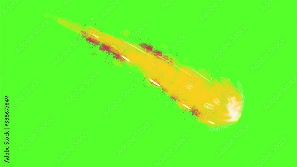 Poster 2d animation motion graphics color drawing of a meteor, meteorite, asteroid or comet falling down on