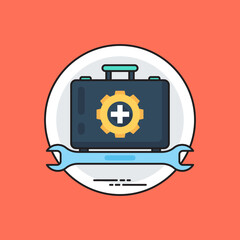 
A toolbox with gear wheel sign and a wrench symbolising technical support
