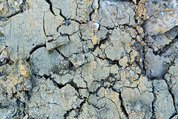 Closeup of dry soil. Cracked texture of ground. Ground in drought, Soil texture and dry mud, Dry land.