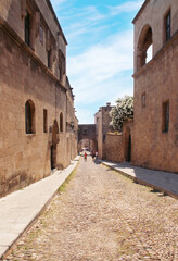 Avenue of the Knights or Odos Ippoton in the Old Town of Rhodes, the city of Rhodes, Greece 
