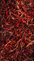 Fototapeta premium Wet with water drops tropical seaweed got offshore at the volcanic black sand beach as a background and texture, closeup, details.