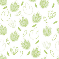 seamless scandinavian style pattern background with hand draw green leaves