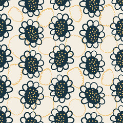 seamless nature pattern background with hand draw doodle sunflower