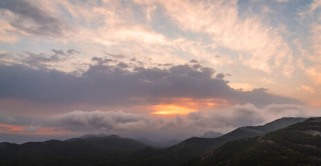 Beautiful sunset in the mountains, panorama