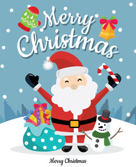 christmas background snowman and santa claus happy vector design 05