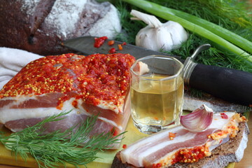 Lard with vodka and onions