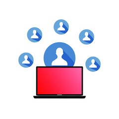 laptop and the icon of the person in the circle is variously blue on it