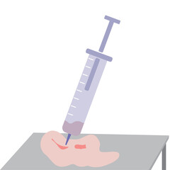 illustration of a blood draw-injection using a syringe in a phlebotomy laboratory.