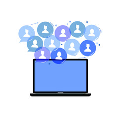 laptop and the icon of the person in bubble is variously blue on it