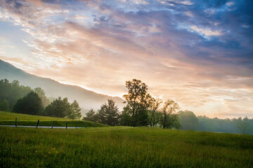 Dawn breaking over Cades Cove in the Great Smoky Mountains National Park