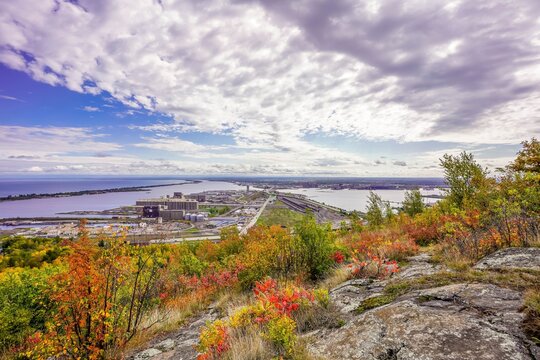 Spectacular view of Duluth Harbor in Autumn taken from Enger Park Overlook