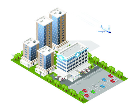 Set of Isolated High Quality Isometric City Elements on White Background . Vector Elements