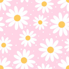 Seamless pattern with daisy flower on pink background vector.