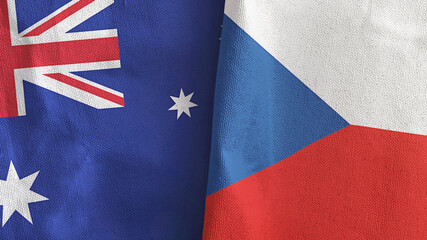 Czech Republic and Australia two flags textile cloth 3D rendering