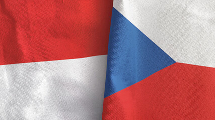 Czech Republic and Indonesia two flags textile cloth 3D rendering