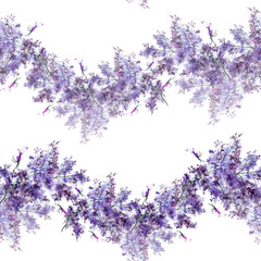 Pattern of blue and purple wild flowers on a branch in watercolor.
Lavender branch. The flower is blue. Beautiful blue bush. Watercolor background for fabric, paper, shawl. Abstract illustration. 