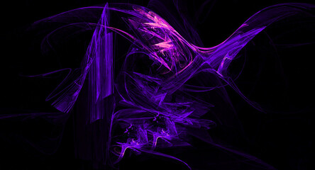 3d rendering abstract glowing fractal with neon electricity lines on black background. Surreal object	