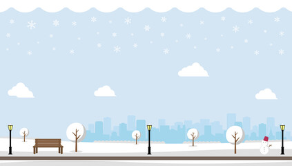 Public snow park landscape vector illustration ( winter) / no people