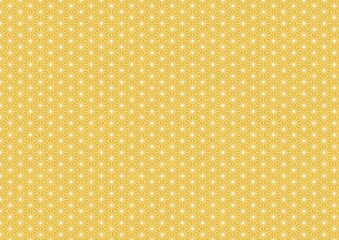 和紙に描かれた金色の麻の葉模様、和柄パターン背景素材