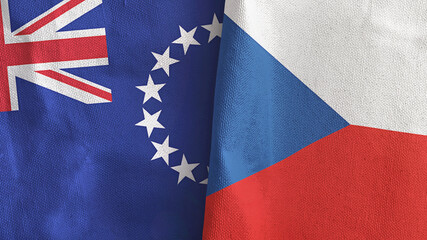 Fototapeta premium Czech Republic and Cook Islands two flags textile cloth 3D rendering