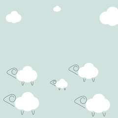 Animal background with lambs and clouds. Vector illustration 