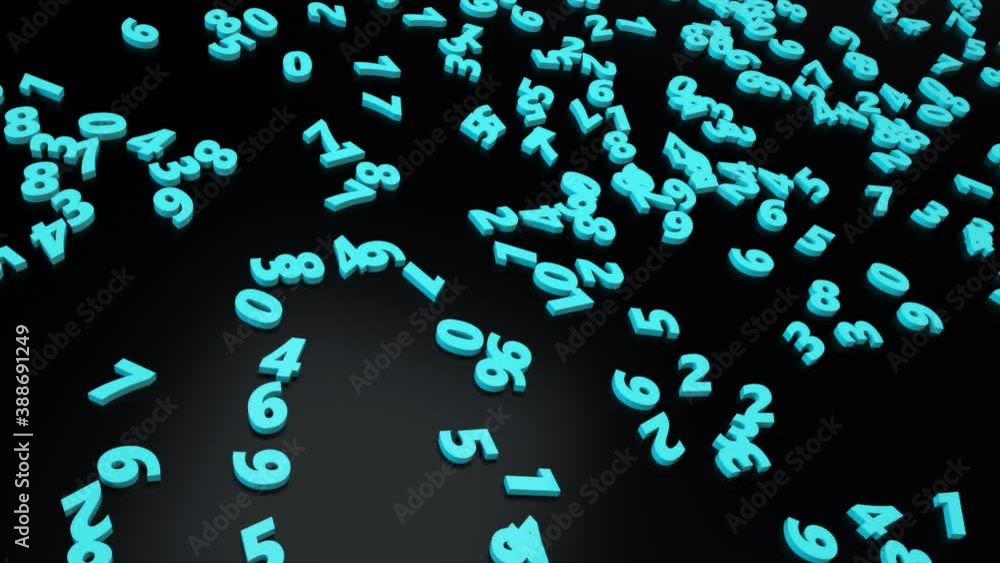 Poster randomly scattered numbers on a flat surface, computer generated. 3d rendering of abstract backdrop