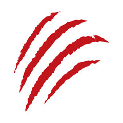 Obraz premium Wild animal claws scratches. Bloody claws scratch texture isolated on white background. 