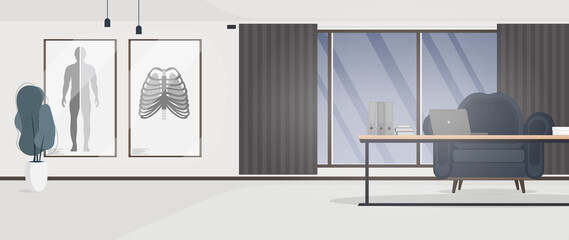 Medical office. Doctor's office. Cabinet, medicines, doctor's workplace. Vector.