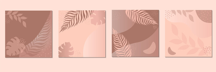 Abstract vector tropical floral background set in pastel colors. Design templates for social media posts and stories.
