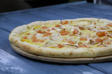 pizza on a wooden board