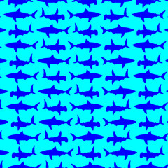 Shark vector pattern, shark blue background