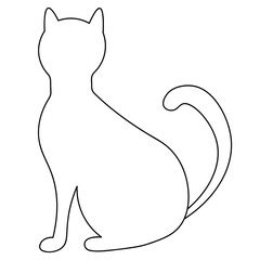 Cat. Sketch. A pet. Vector illustration. Coloring book for children. Outline on an isolated background. Sits with his back. Halloween symbol. Black Friday. Doodle style. Creation associated with omens