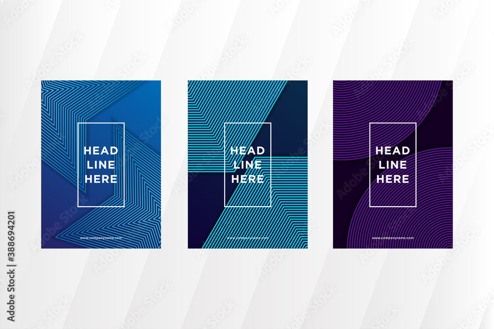 Poster set of vertical layout of cover design template with line blend pattern. three variation element and