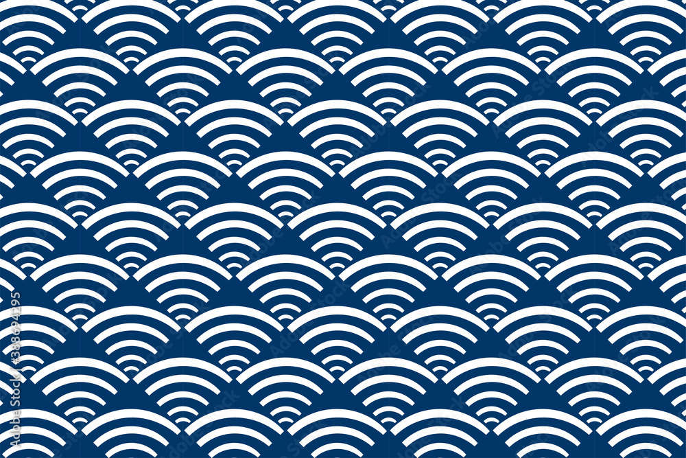 Poster combination of curve and square object make a seamless pattern with blue color element in white back
