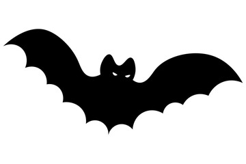 Bat. Silhouette. Halloween symbol. Glowing eyes. Vector illustration. Vampire animal. Isolated white background. Carrier of dangerous infections. Flat style. A blood-sucking mammal. All Saints Day. 