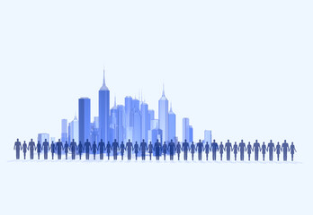 Obraz premium 手を繋ぐ人とビル