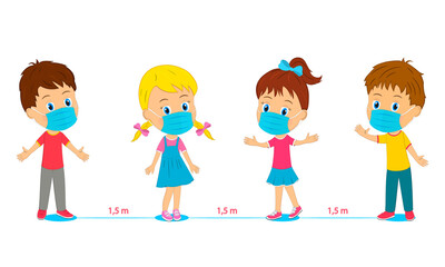 cartoon kids in medical protective masks