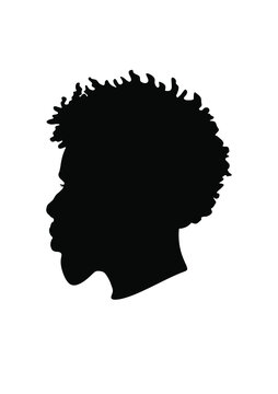 Black Afro African American male portrait face vector silhouette of a hairstyle with curly hair dreadlocks and a beard.Drawing of a human head profile isolated on a white background.Vinyl wall decal.