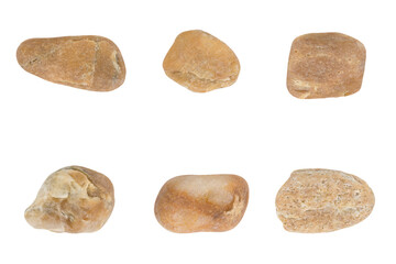 Fototapeta premium Beautiful Set of nature yellow stones isolated on white background.Different kind of pebbles stones.