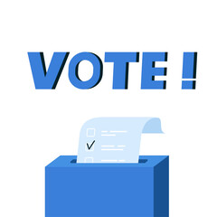 Vote box with checklist. Putting paper in ballot box. Election concept. Flat design vector illustration, can be use for landing page, web, ui, banner, flyer, poster, template.