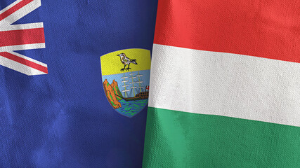 Hungary and Saint Helena two flags textile cloth 3D rendering