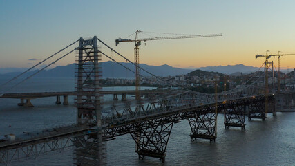 Hercílio Luz Bridge under renovation, aerial film from Florianópolis Santa Catarina Brazil