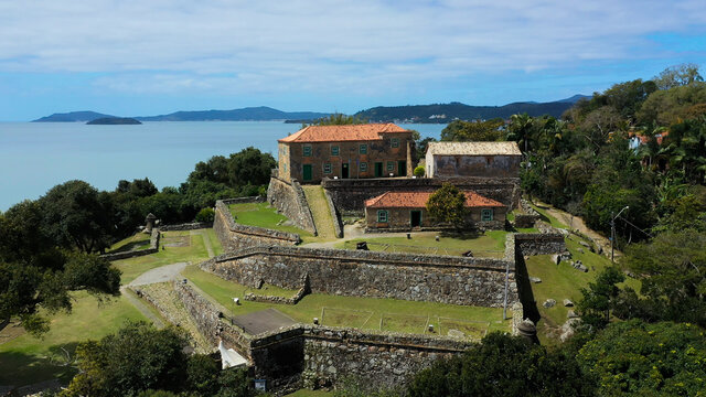 São José da Ponta Grossa Fortress, aerial footage from Florianópolis Santa Catarina Brazil - Powered by Adobe