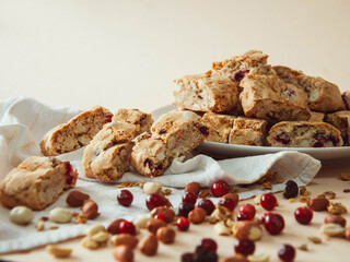 freshly baked homemade cookies with nuts and cranberries