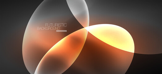 Neon ellipses abstract backgrounds. Shiny bright round shapes glowing in the dark. Vector futuristic illustrations for covers, banners, flyers and posters and other
